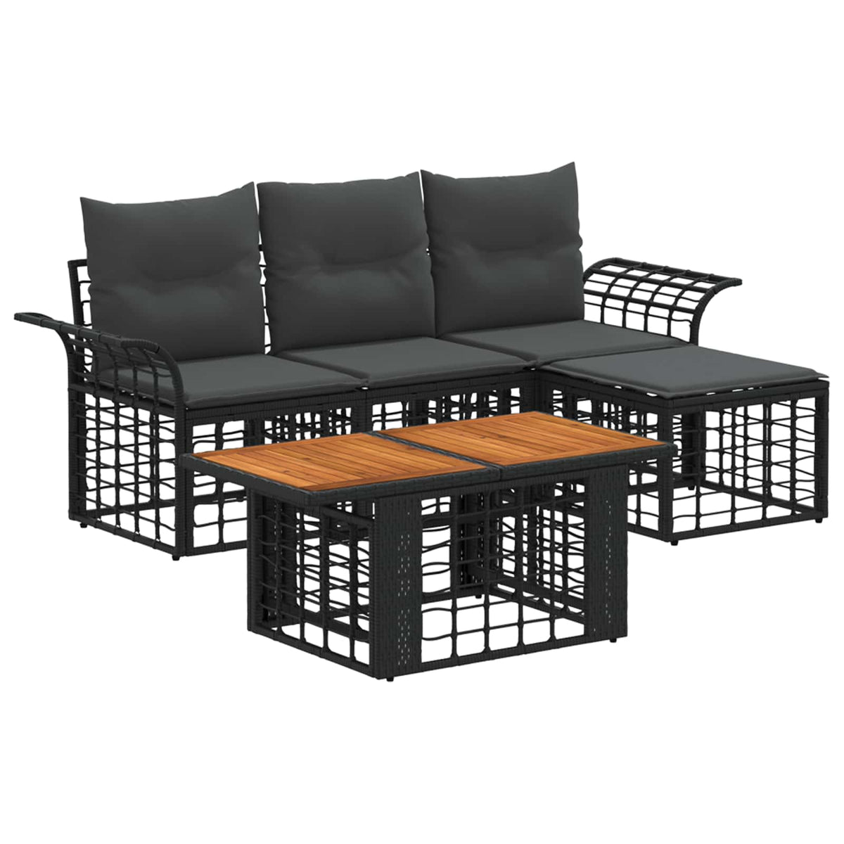 Gartensofa-set 5 stk. Schwarz und Dunkelgrau Poly-Rattan