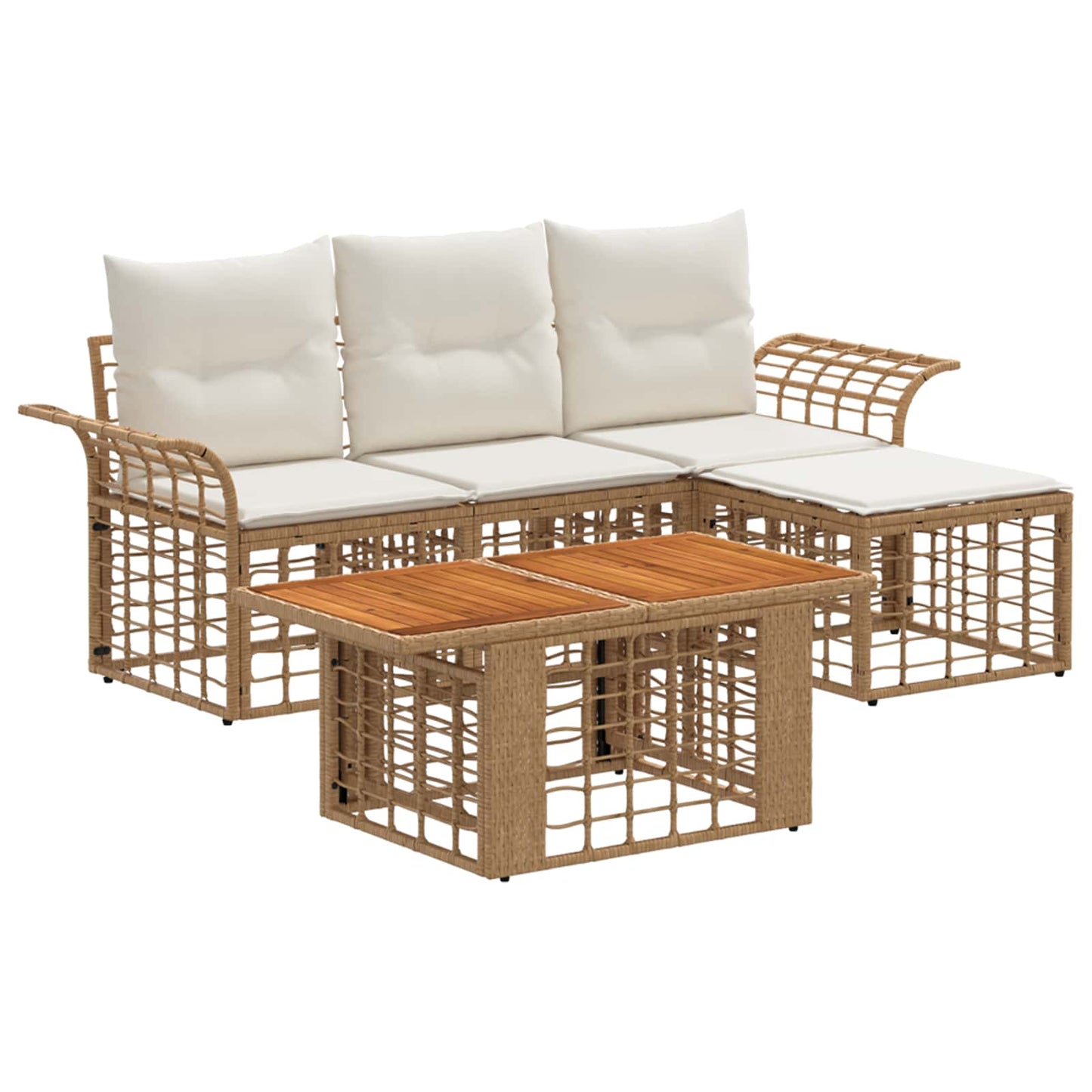 Gartensofa-set 5 stk. Natürlich und Cremweiß Poly-Rattan