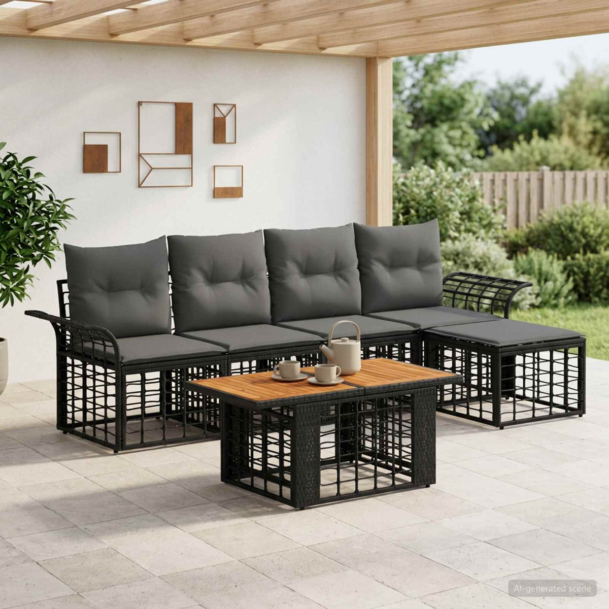 Gartensofa-set 6 stk. Schwarz und Dunkelgrau Poly-Rattan
