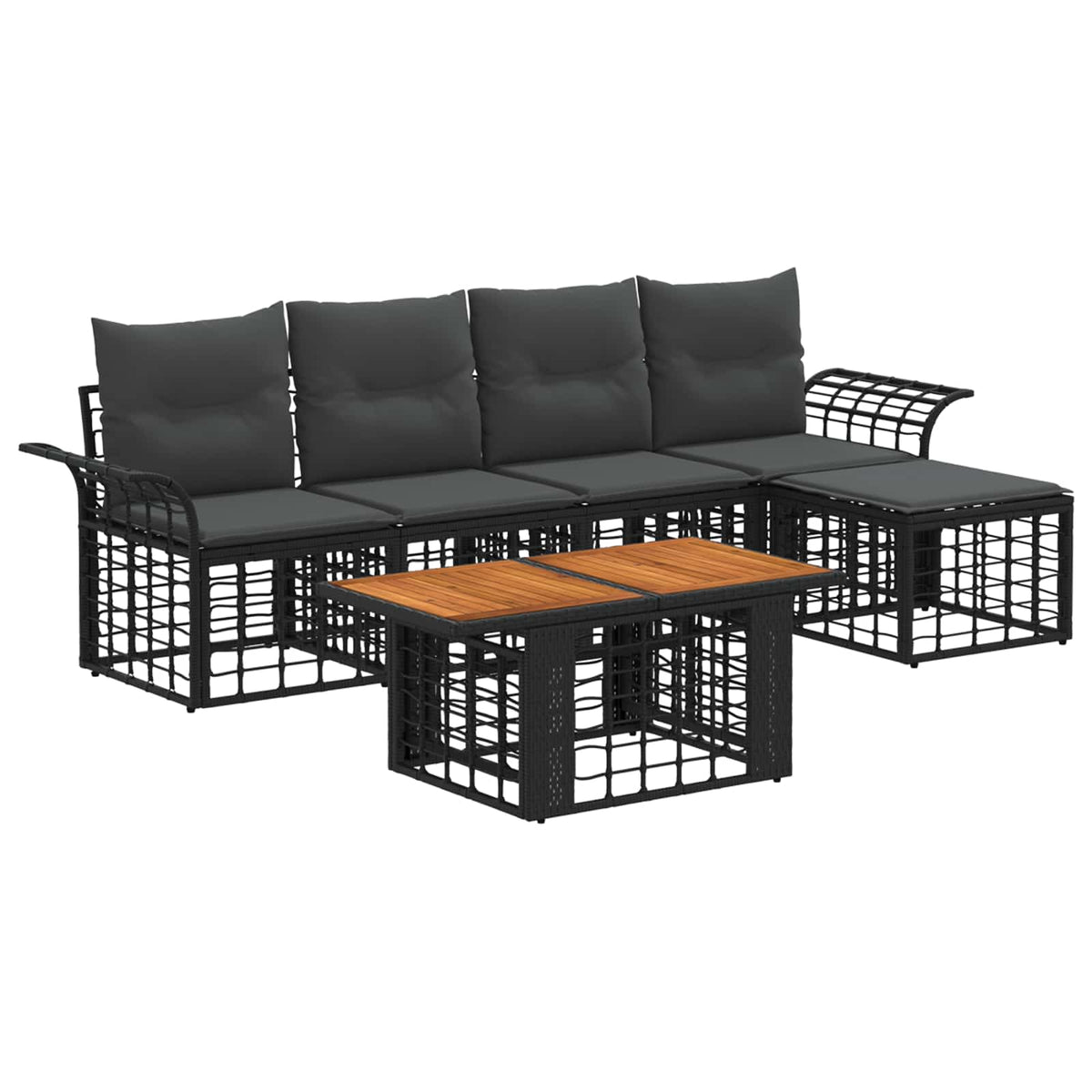Gartensofa-set 6 stk. Schwarz und Dunkelgrau Poly-Rattan