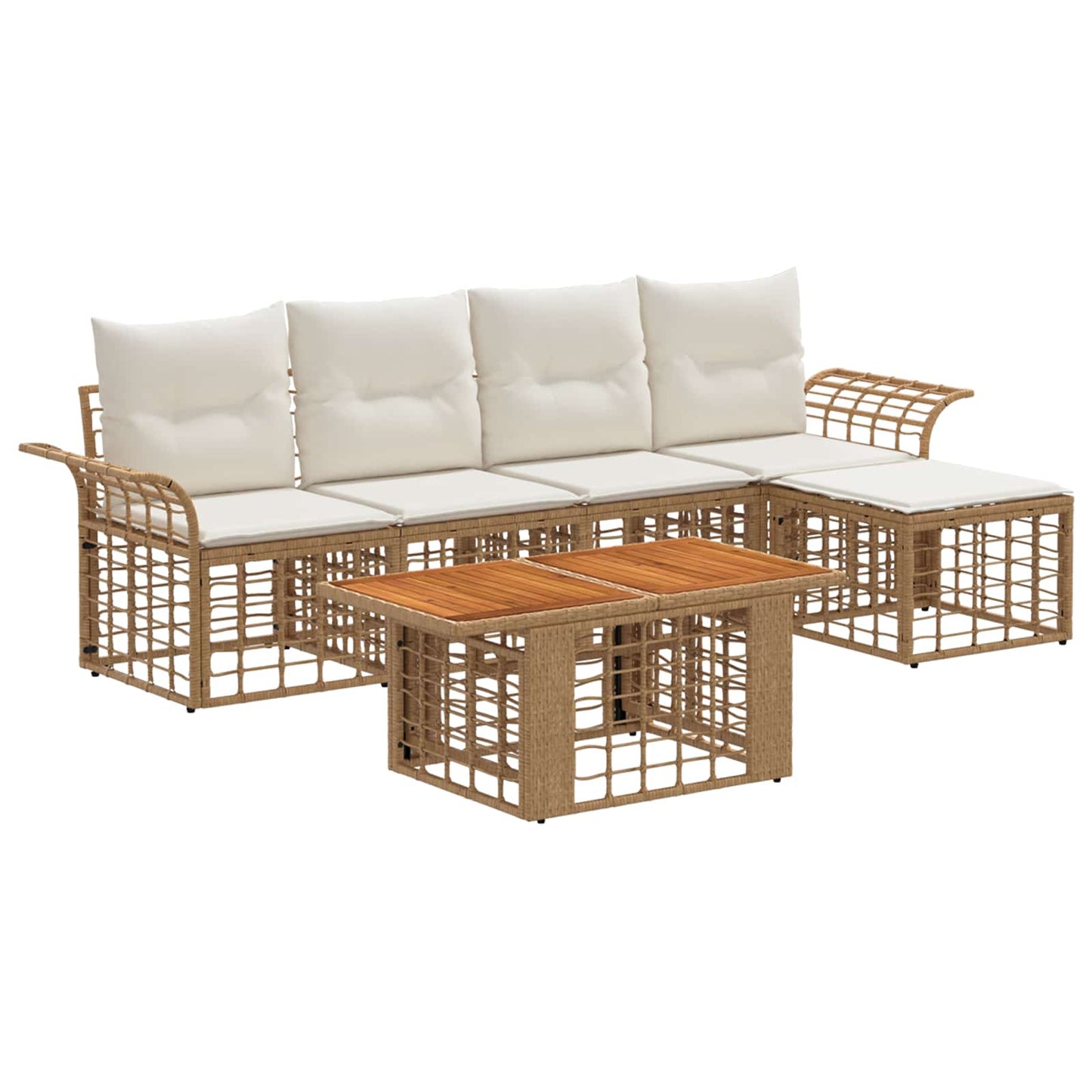 Gartensofa-set 6 stk. Natürlich und Cremweiß Poly-Rattan