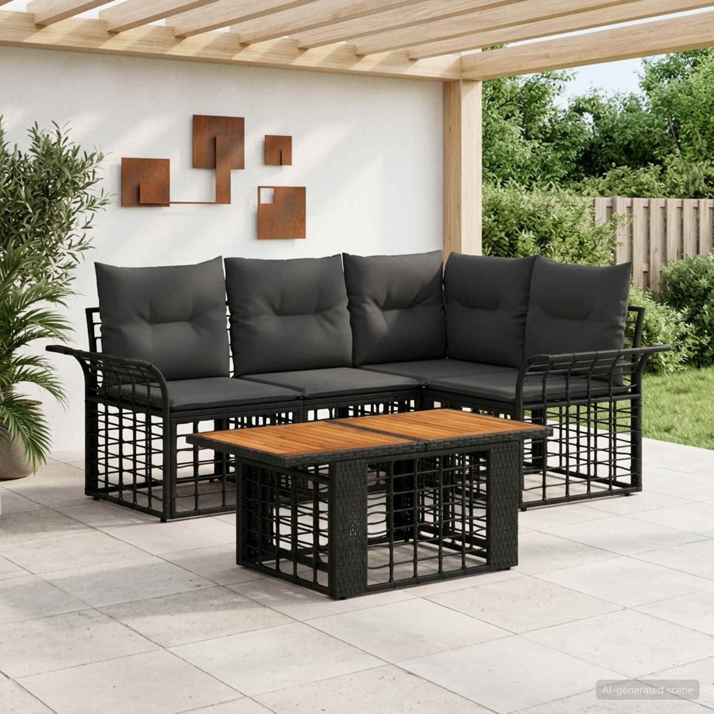 Gartensofa-set 5 stk. Schwarz und Dunkelgrau Poly-Rattan