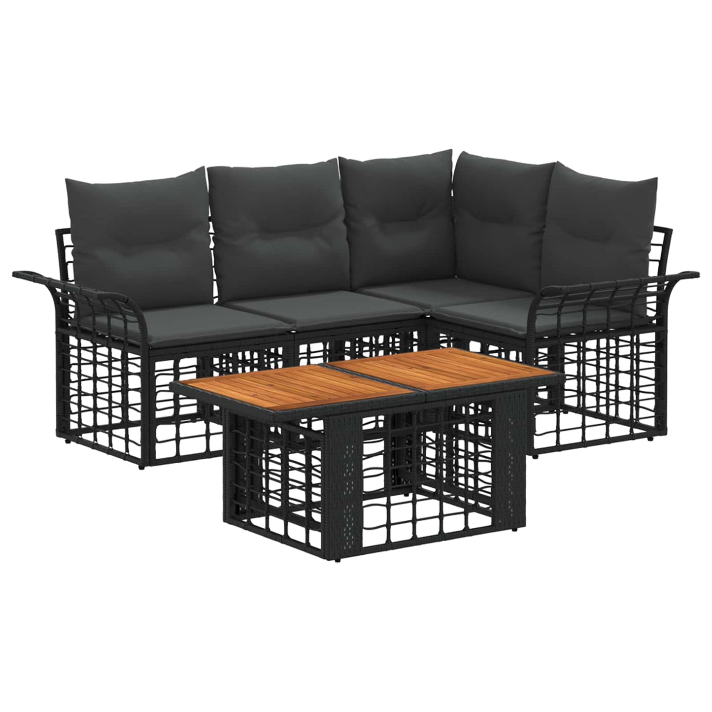 Gartensofa-set 5 stk. Schwarz und Dunkelgrau Poly-Rattan