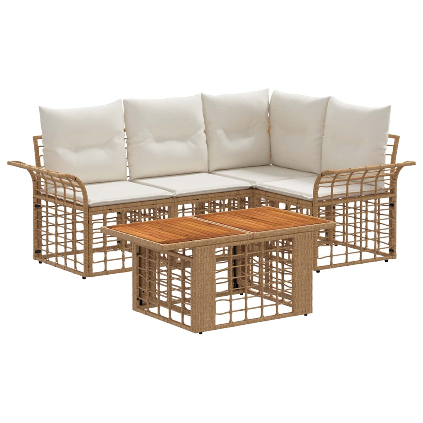 Gartensofa-set 5 stk. Natürlich und Cremweiß Poly-Rattan