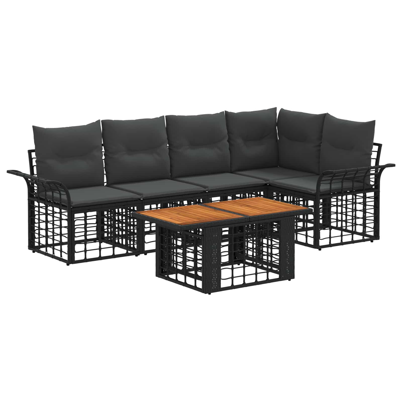 Gartensofa-set 6 stk. Schwarz und Dunkelgrau Poly-Rattan