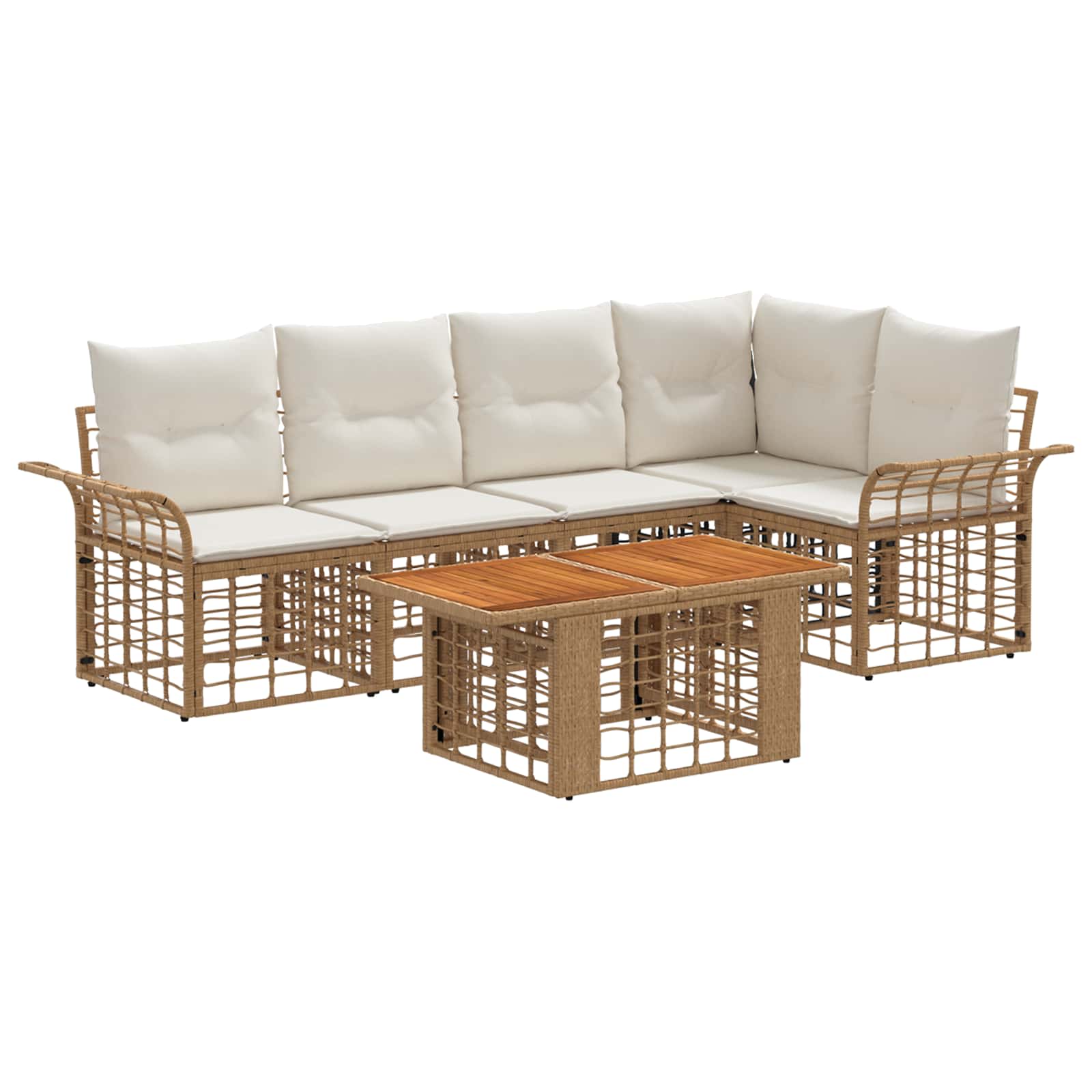 Gartensofa-set 6 stk. Natürlich und Cremweiß Poly-Rattan