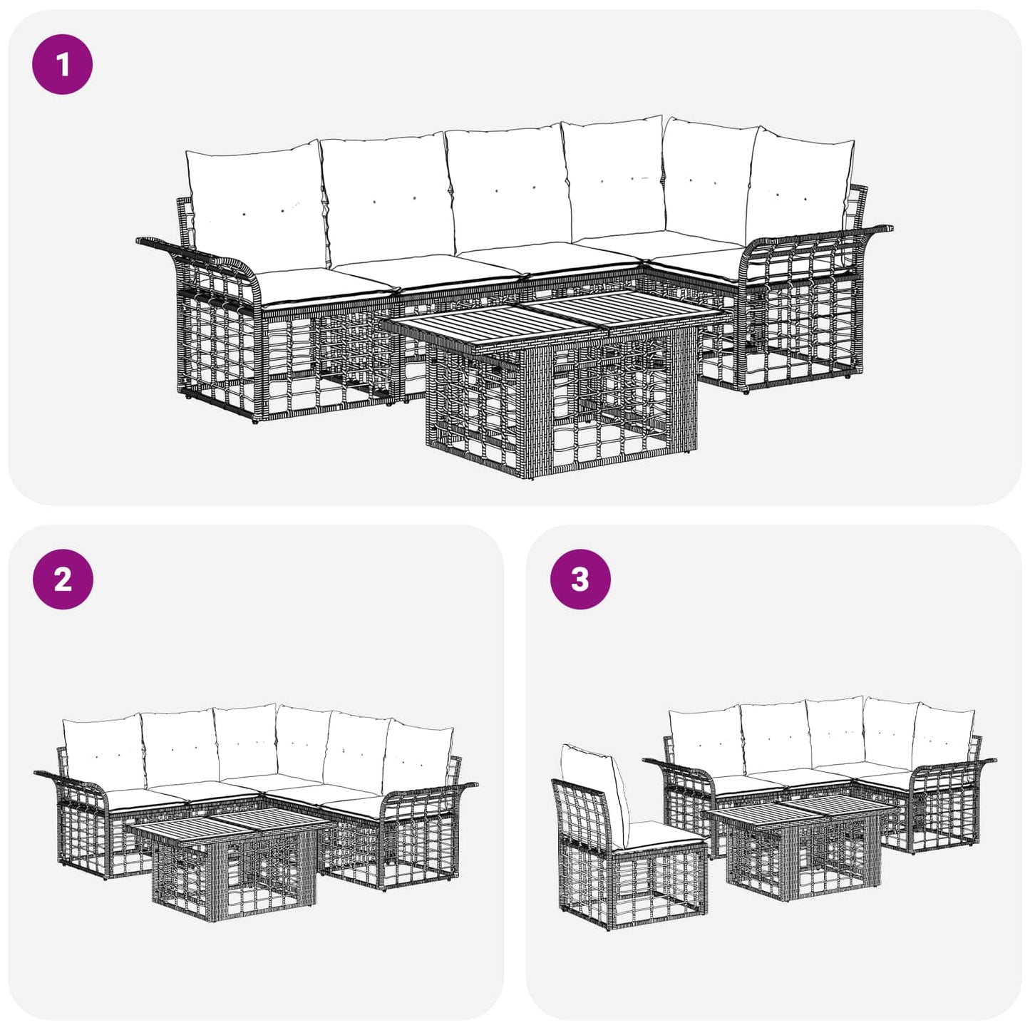Gartensofa-set 6 stk. Natürlich und Cremweiß Poly-Rattan