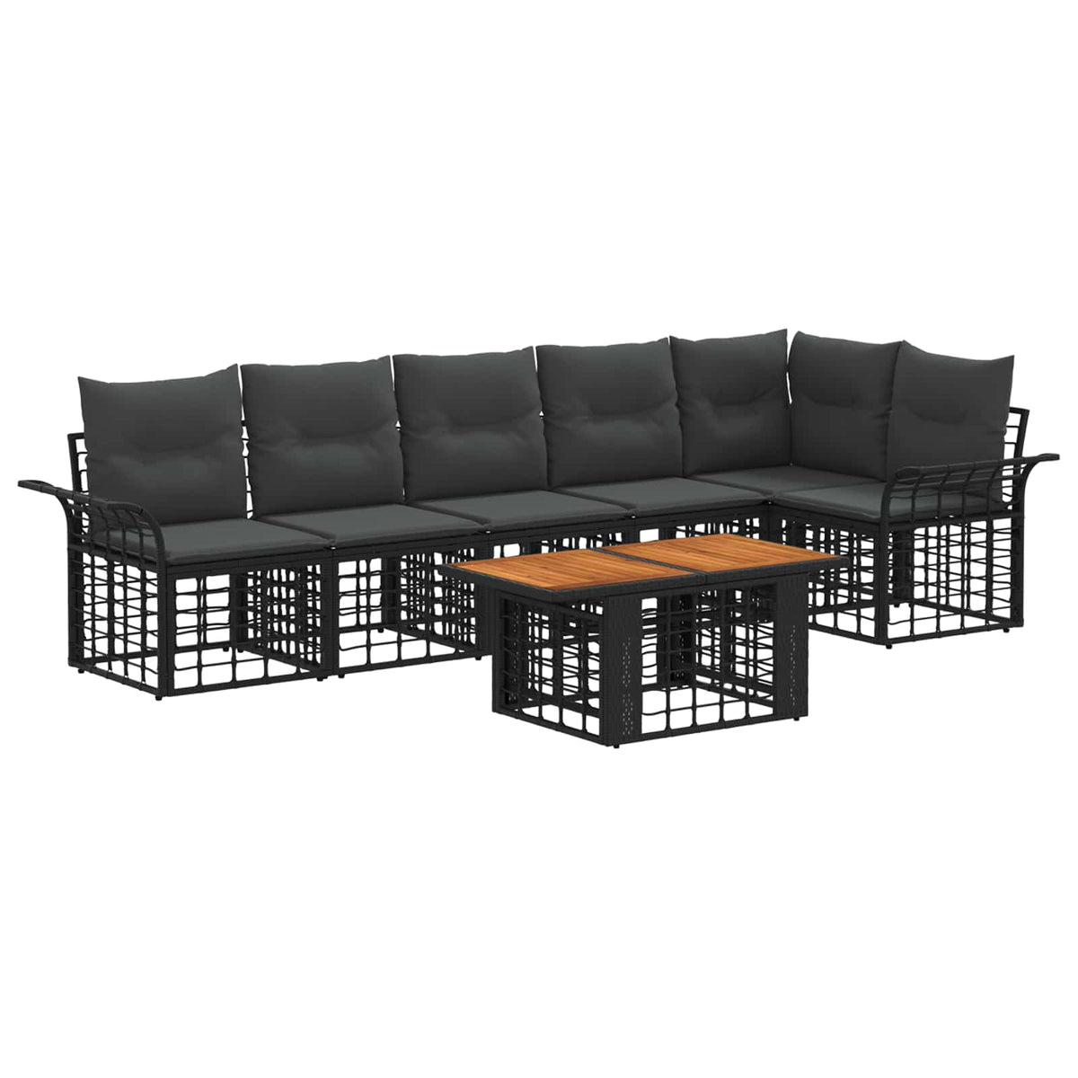 Gartensofa-set 7 stk. Schwarz und Dunkelgrau Poly-Rattan
