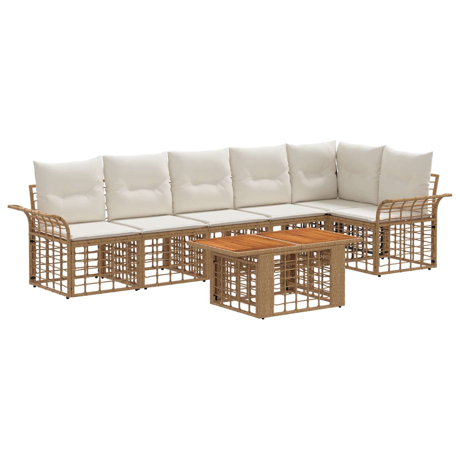 Gartensofa-set 7 stk. Natürlich und Cremweiß Poly-Rattan