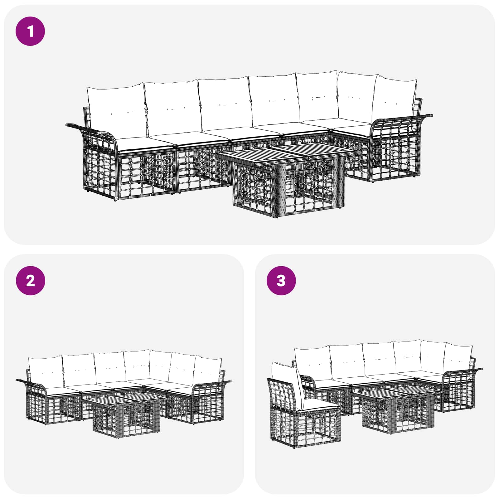 Gartensofa-set 7 stk. Natürlich und Cremweiß Poly-Rattan