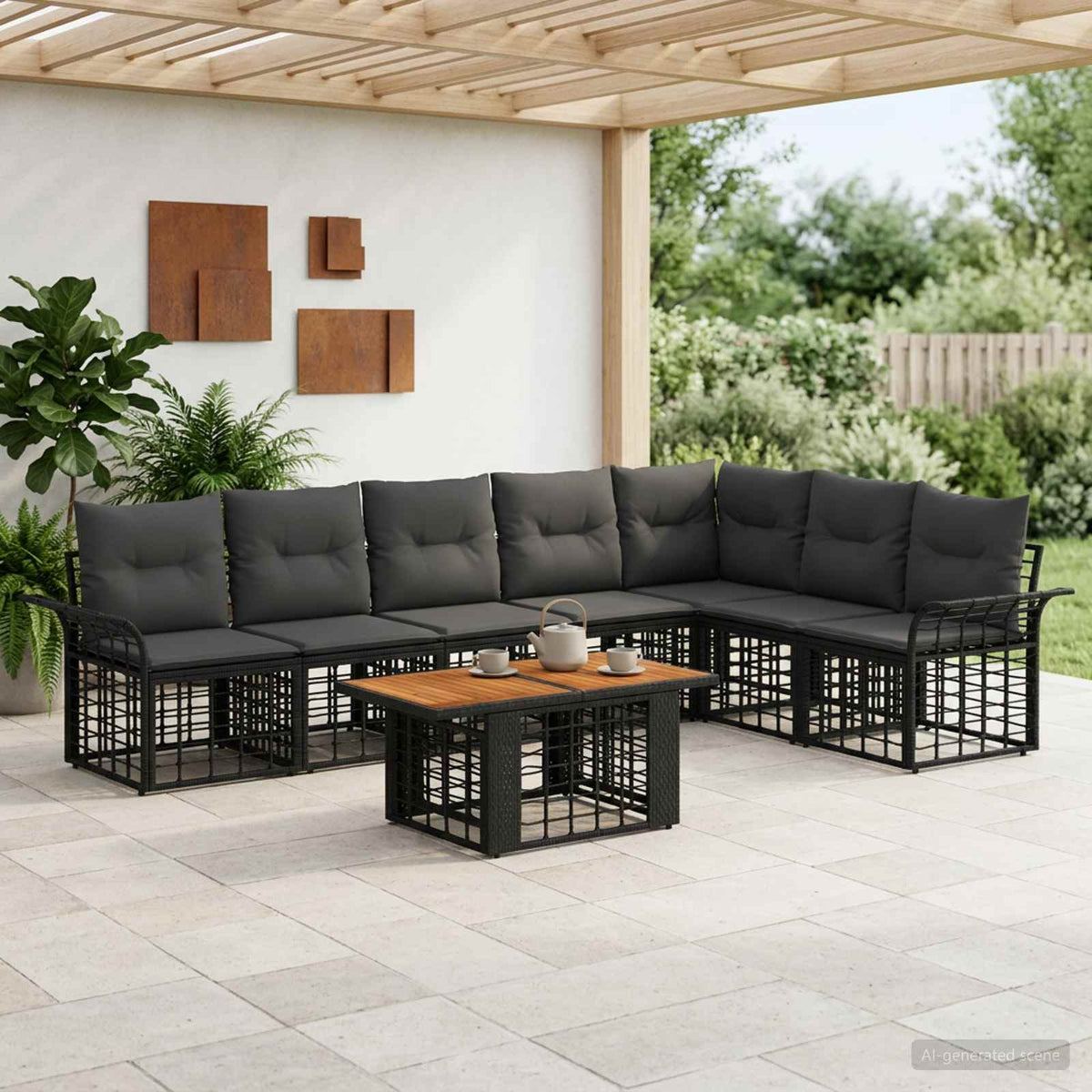 Gartensofa-set 8 stk. Schwarz und Dunkelgrau Poly-Rattan