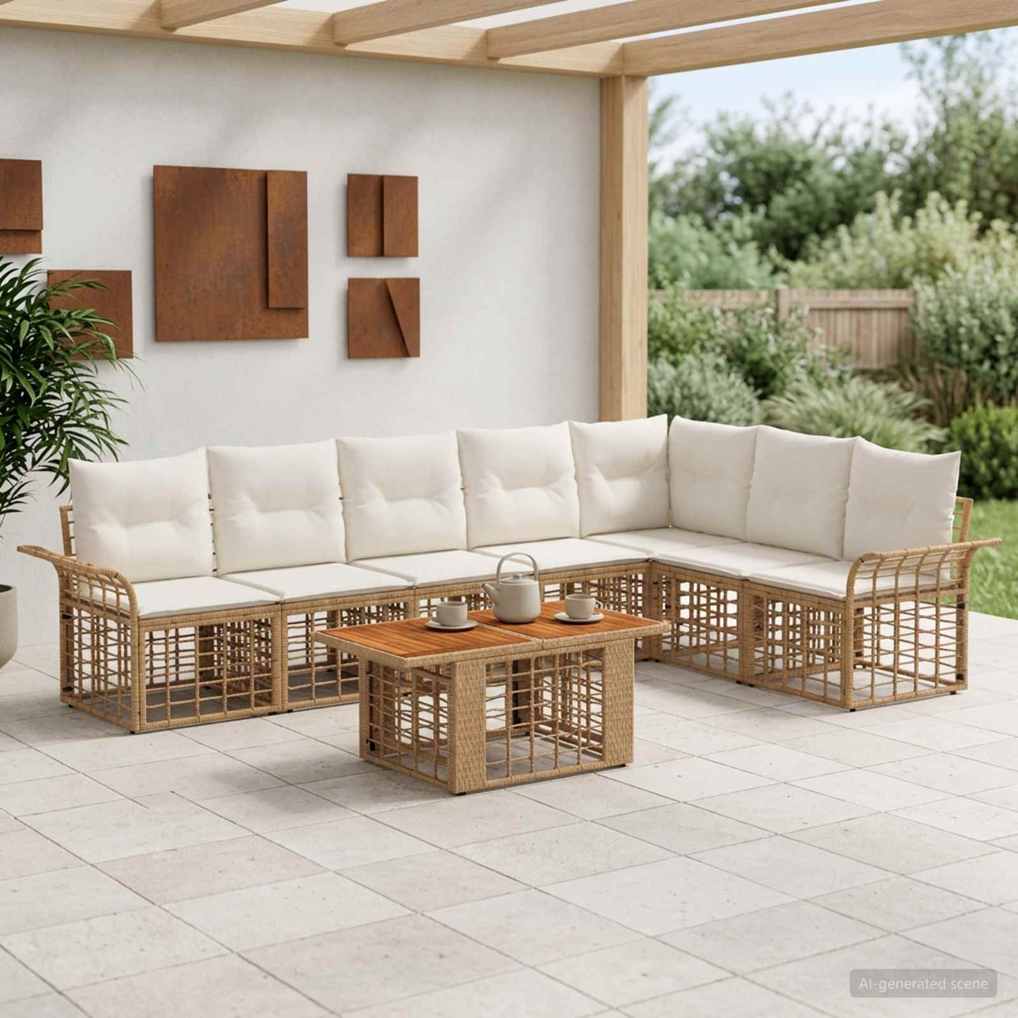 Gartensofa-set 8 stk. Natürlich und Cremweiß Poly-Rattan