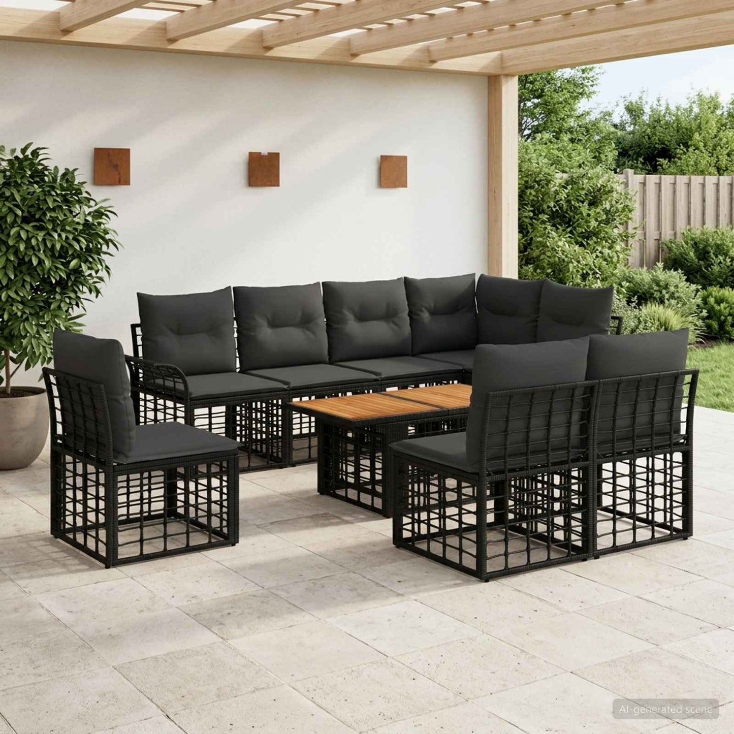 Gartensofa-set 9 stk. Schwarz und Dunkelgrau Poly-Rattan