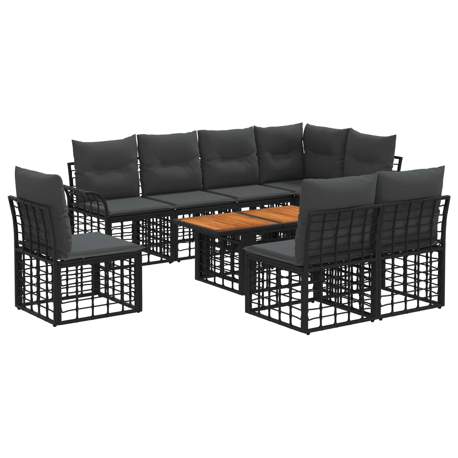 Gartensofa-set 9 stk. Schwarz und Dunkelgrau Poly-Rattan
