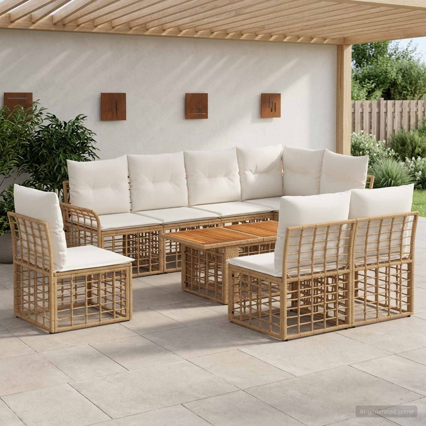 Gartensofa-set 9 stk. Natürlich und Cremweiß Poly-Rattan