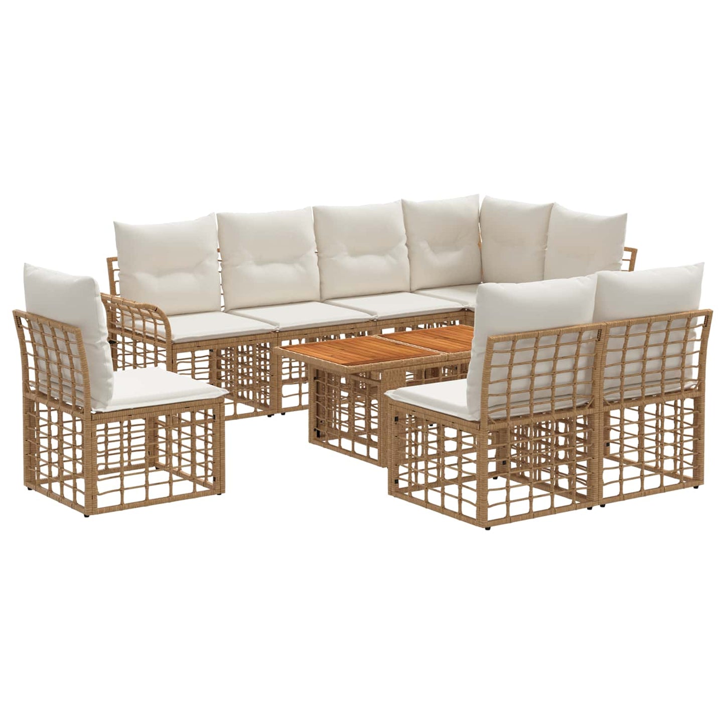 Gartensofa-set 9 stk. Natürlich und Cremweiß Poly-Rattan