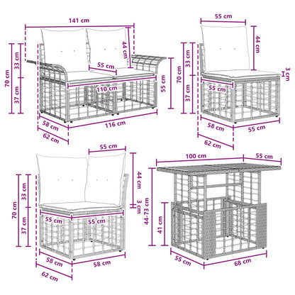 Gartensofa-set 9 stk. Natürlich und Cremweiß Poly-Rattan