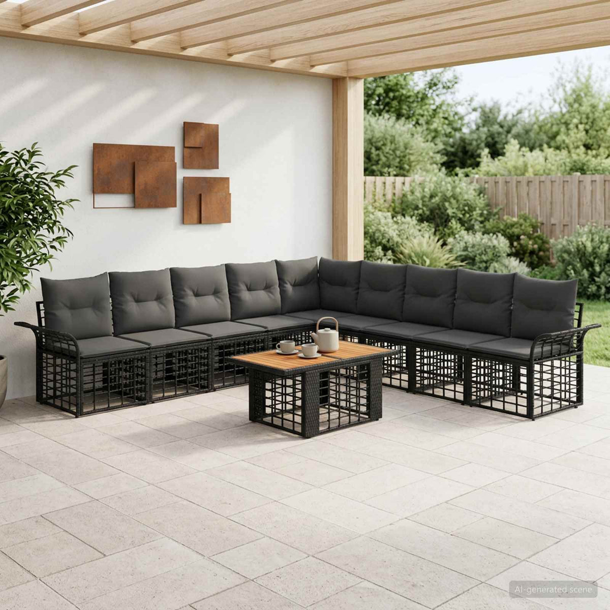 Gartensofa-set 10 stk. Schwarz und Dunkelgrau Poly-Rattan