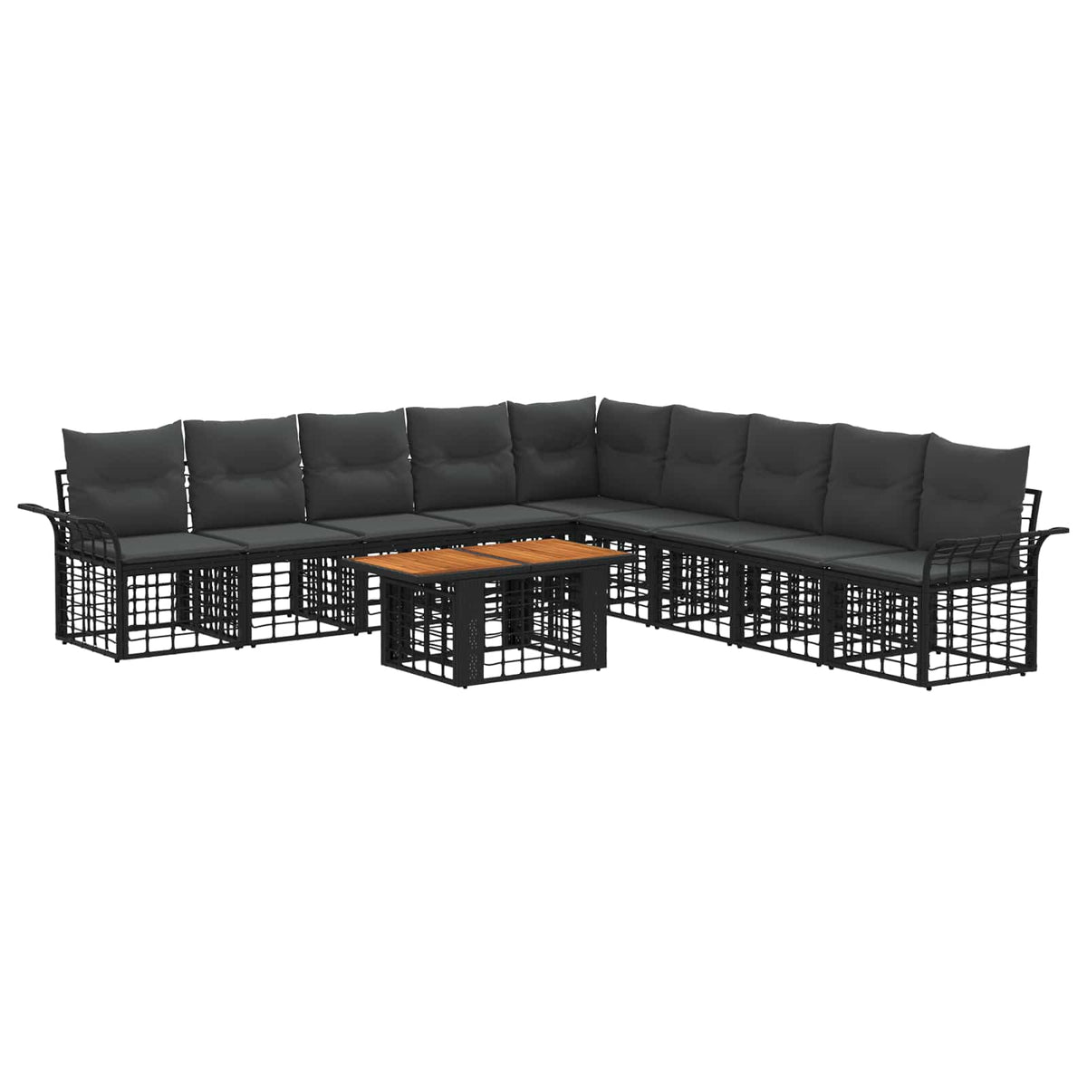 Gartensofa-set 10 stk. Schwarz und Dunkelgrau Poly-Rattan