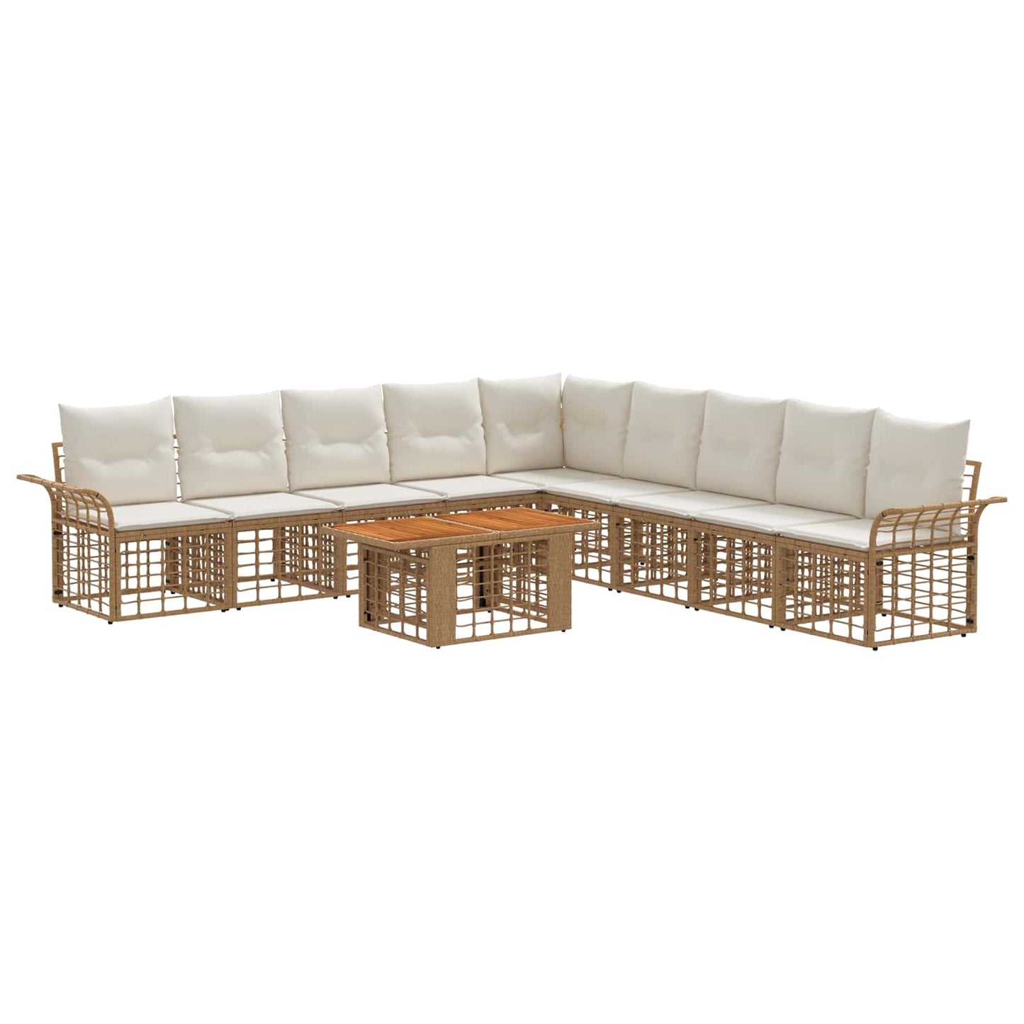 Gartensofa-set 10 stk. Natürlich und Cremweiß Poly-Rattan