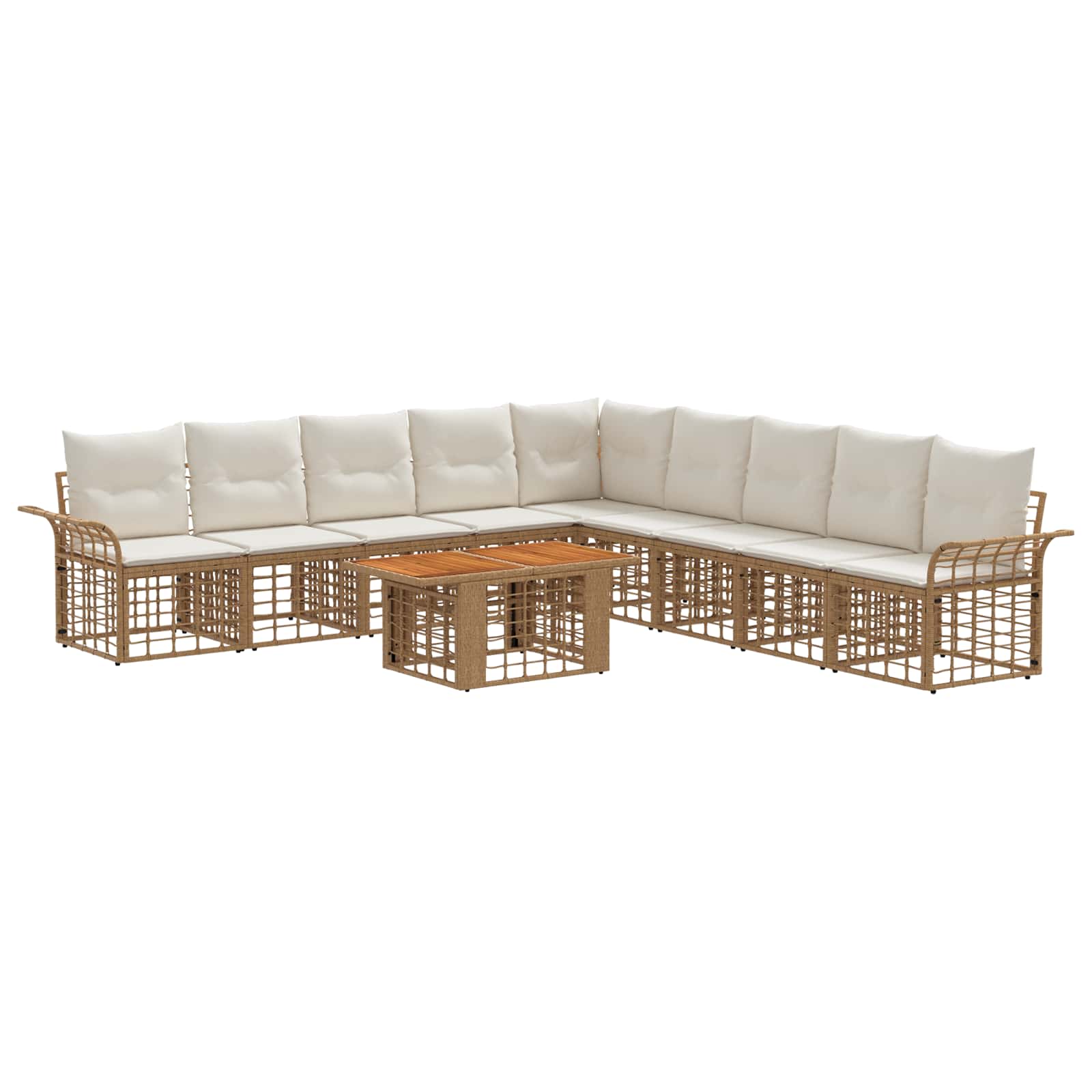 Gartensofa-set 10 stk. Natürlich und Cremweiß Poly-Rattan
