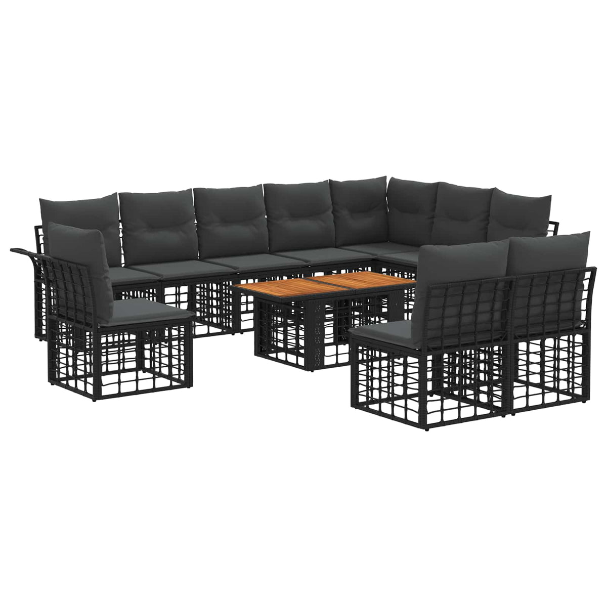 Gartensofa-set 11 stk. Schwarz und Dunkelgrau Poly-Rattan
