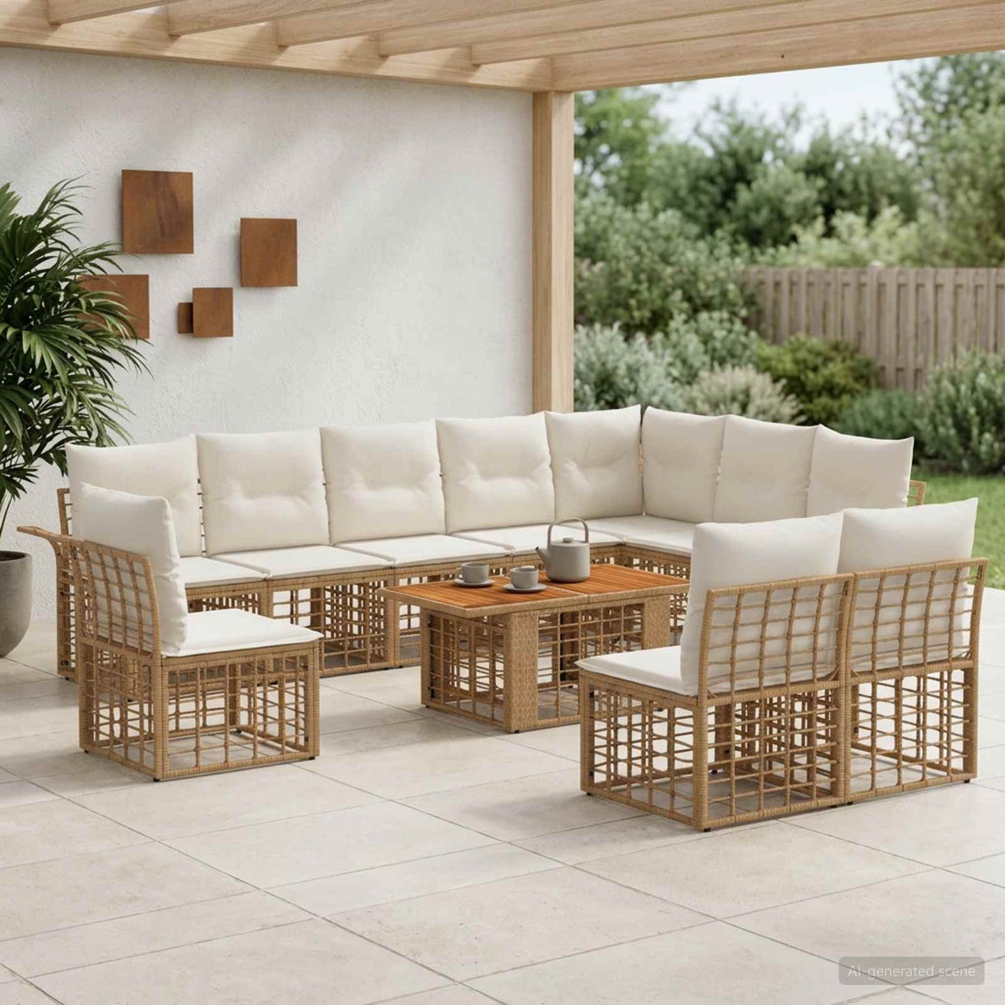 Gartensofa-set 11 stk. Natürlich und Cremweiß Poly-Rattan