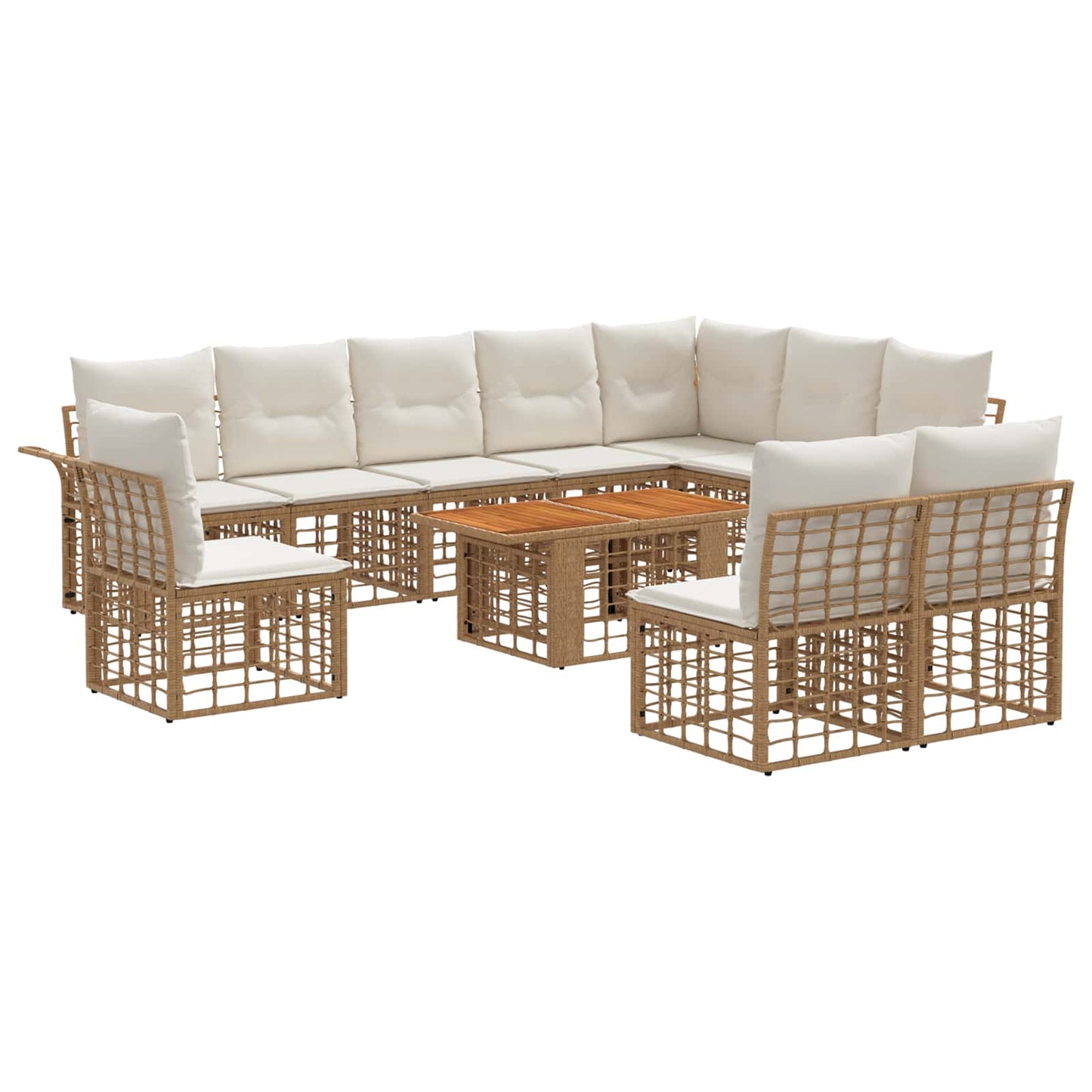 Gartensofa-set 11 stk. Natürlich und Cremweiß Poly-Rattan