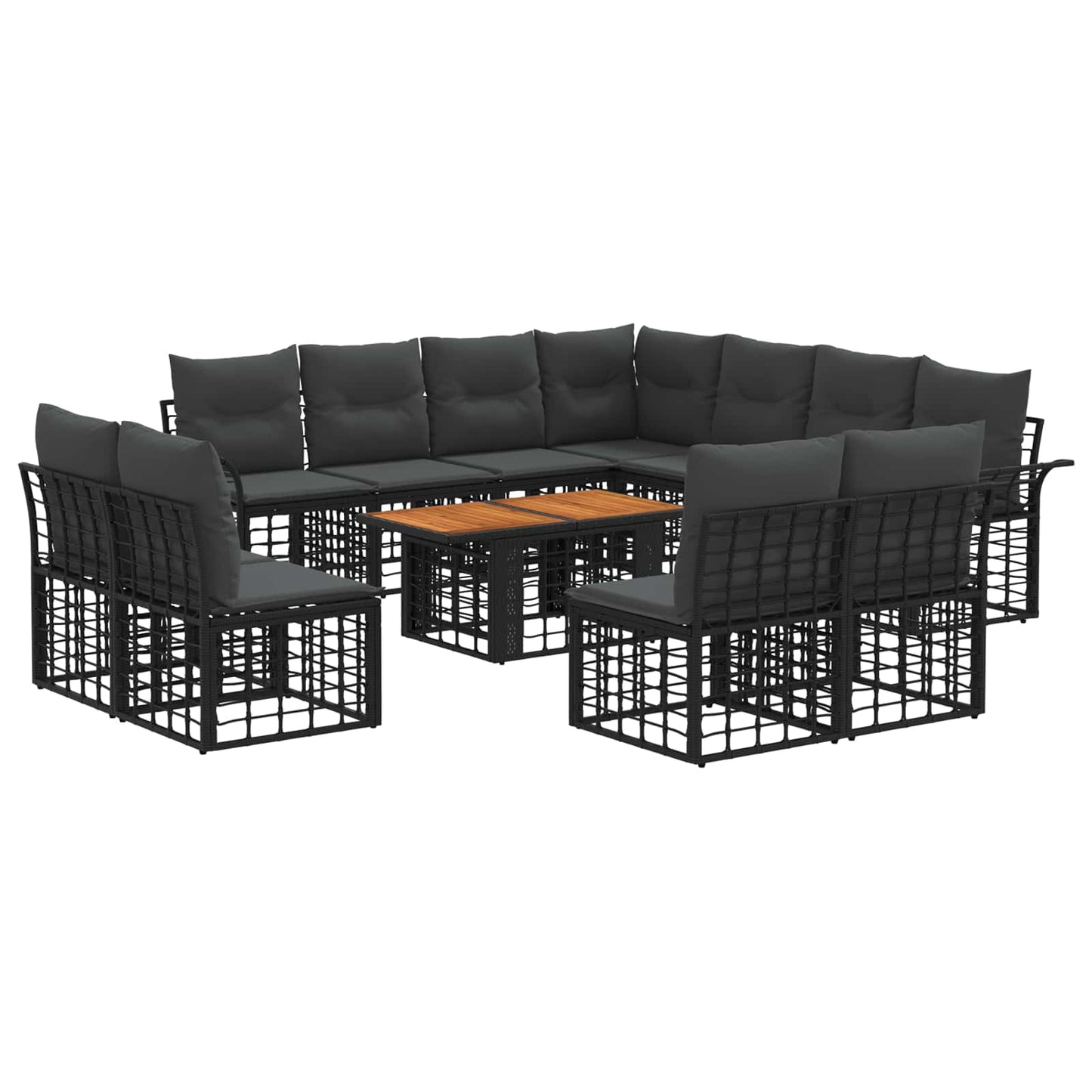 Gartensofa-set 12 stk. Schwarz und Dunkelgrau Poly-Rattan