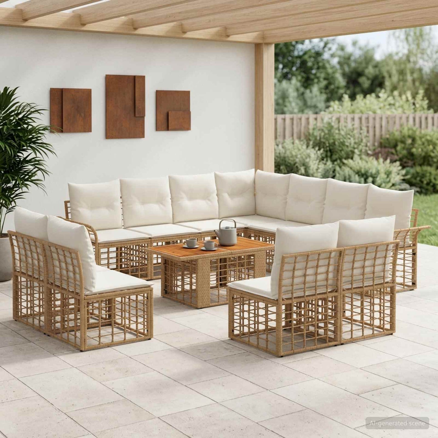 Gartensofa-set 12 stk. Natürlich und Cremweiß Poly-Rattan