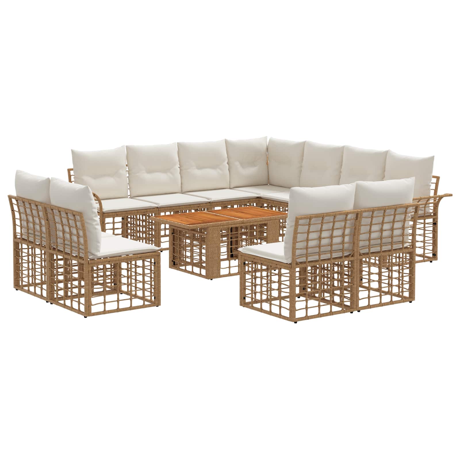 Gartensofa-set 12 stk. Natürlich und Cremweiß Poly-Rattan