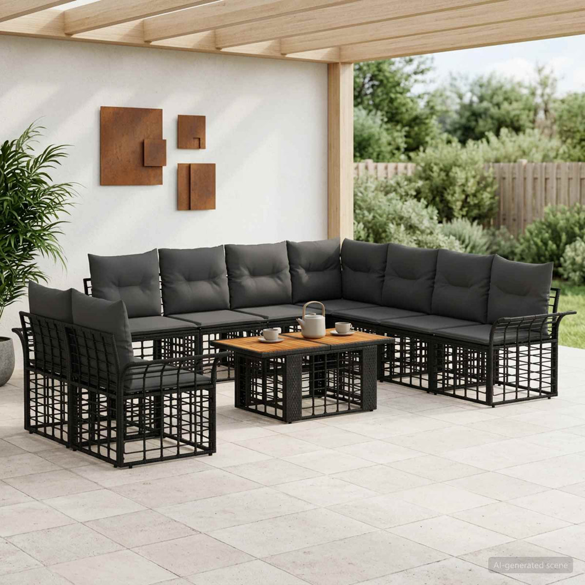 Gartensofa-set 10 stk. Schwarz und Dunkelgrau Poly-Rattan