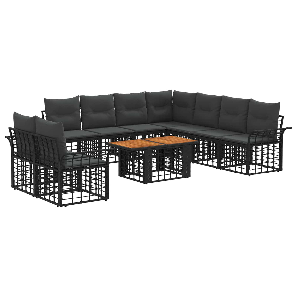 Gartensofa-set 10 stk. Schwarz und Dunkelgrau Poly-Rattan