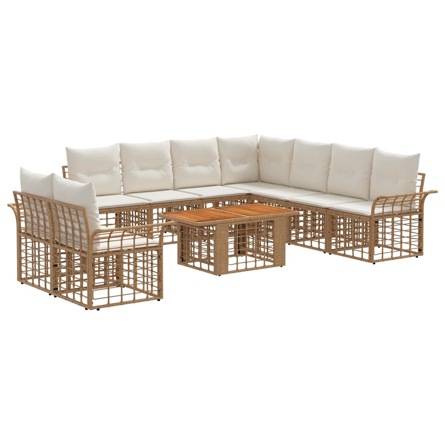 Gartensofa-set 10 stk. Natürlich und Cremweiß Poly-Rattan