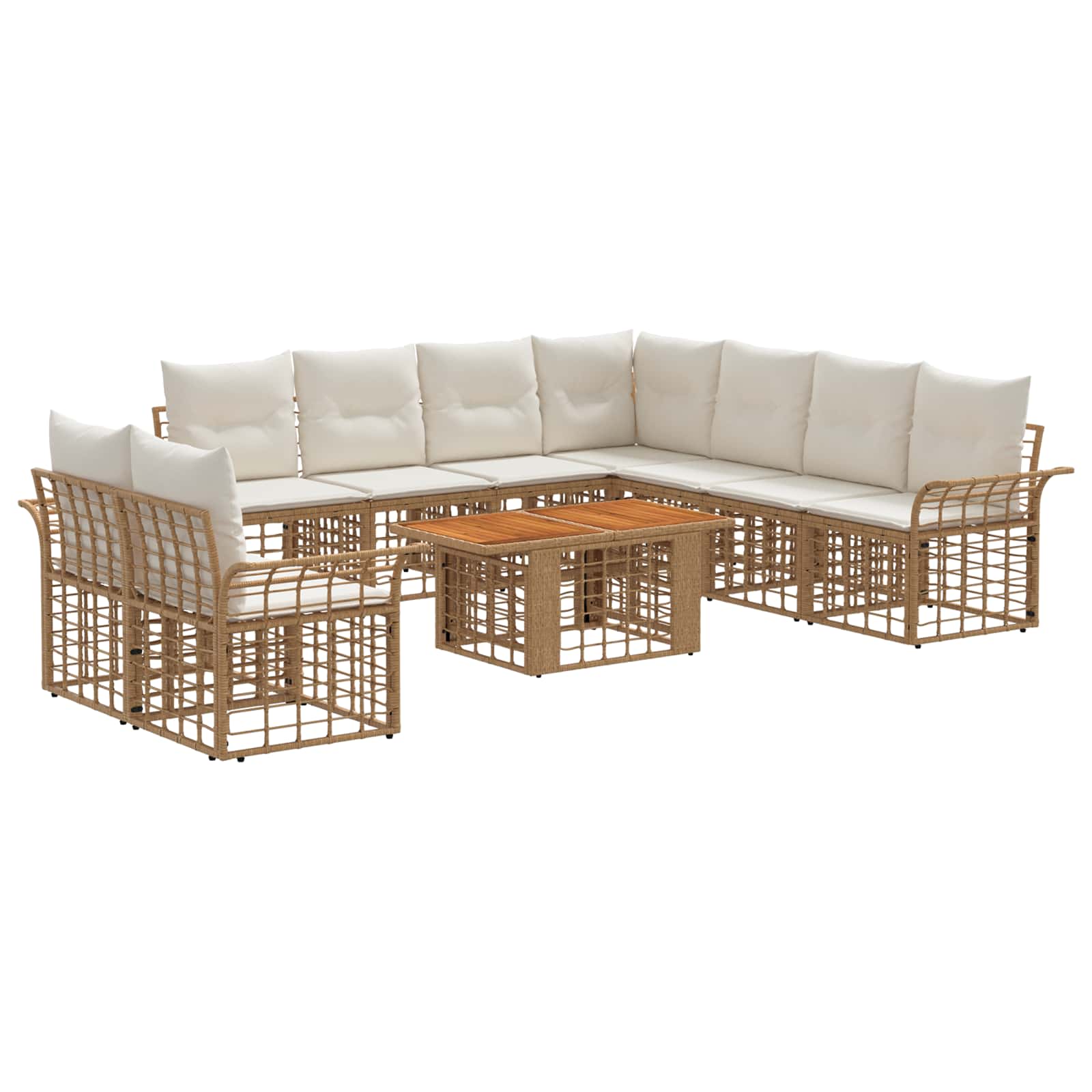 Gartensofa-set 10 stk. Natürlich und Cremweiß Poly-Rattan