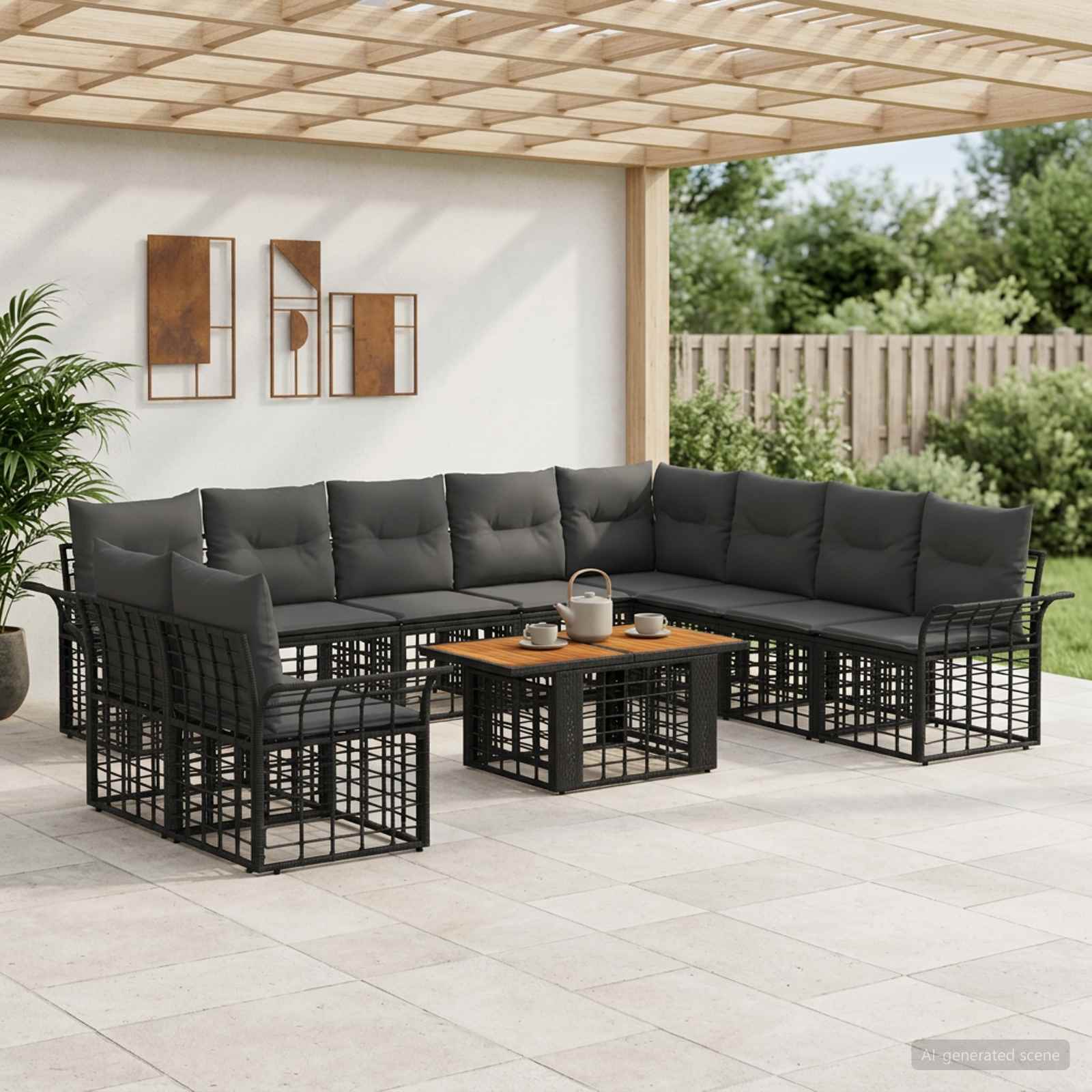Gartensofa-set 11 stk. Schwarz und Dunkelgrau Poly-Rattan