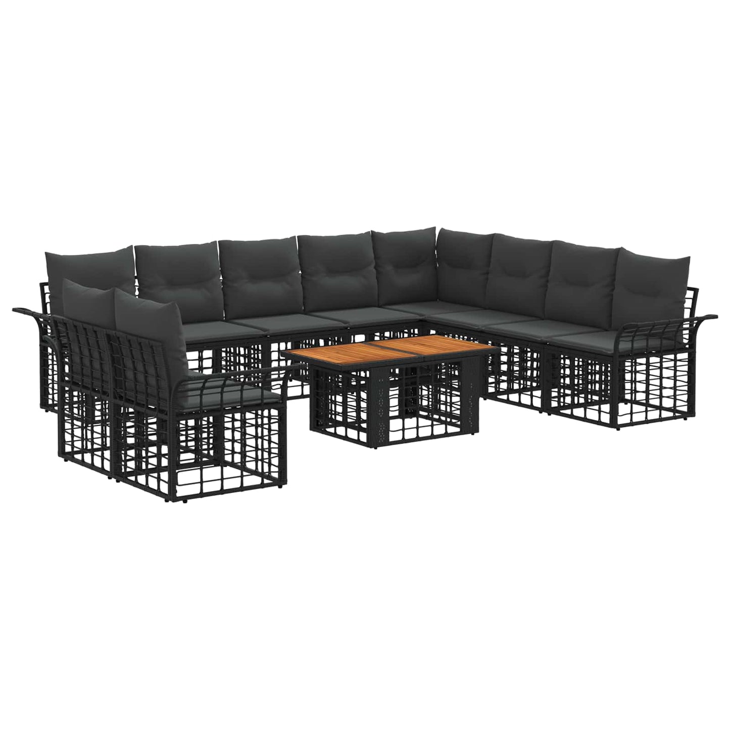 Gartensofa-set 11 stk. Schwarz und Dunkelgrau Poly-Rattan