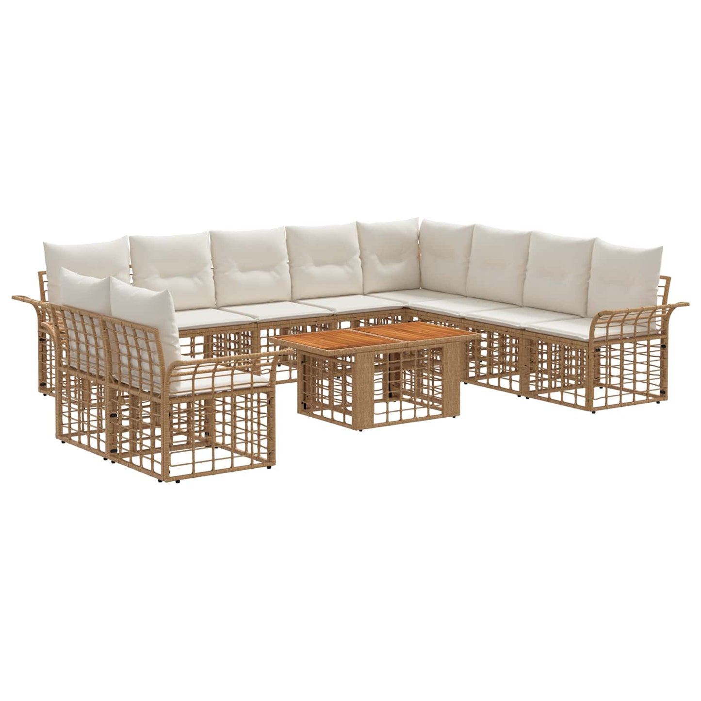 Gartensofa-set 11 stk. Natürlich und Cremweiß Poly-Rattan