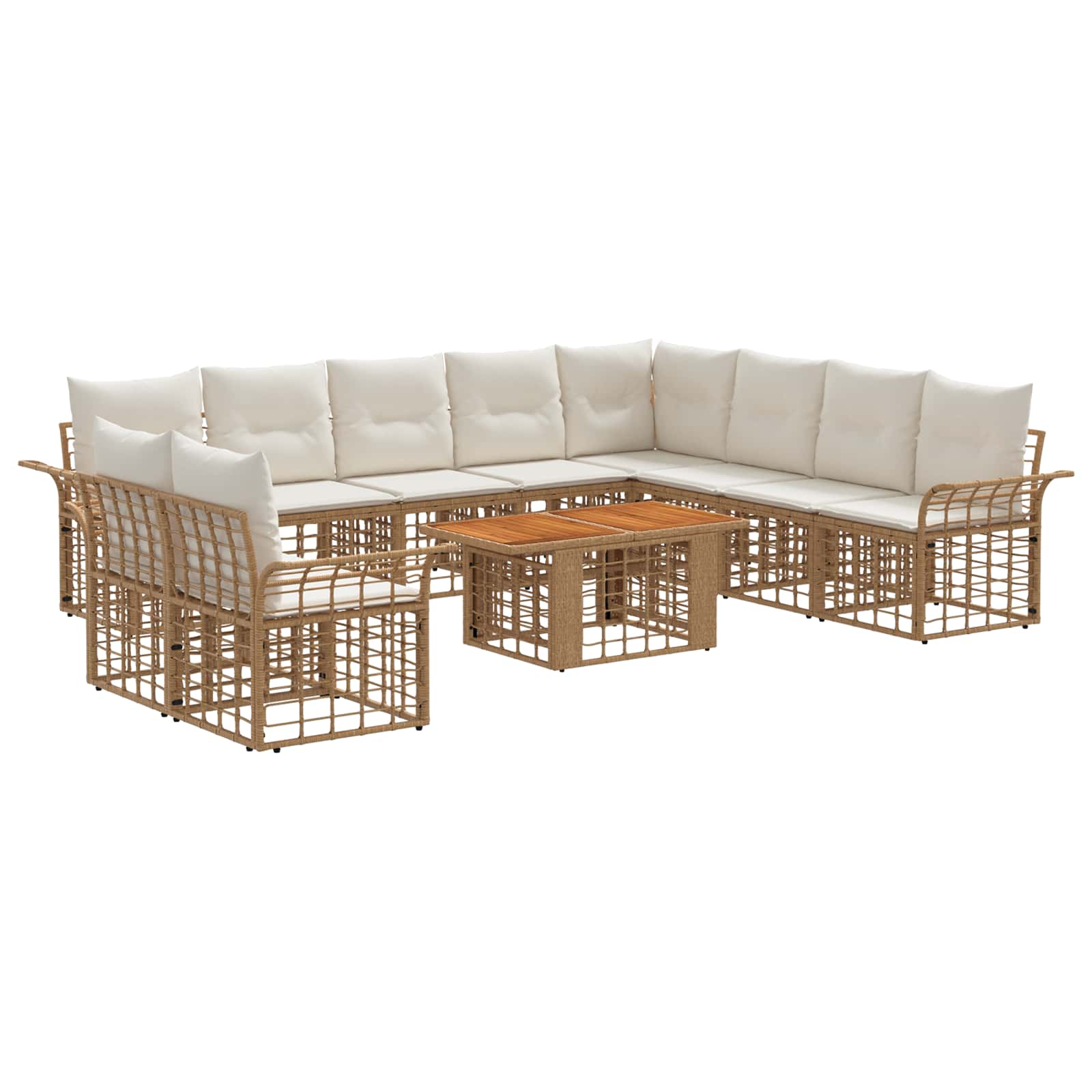Gartensofa-set 11 stk. Natürlich und Cremweiß Poly-Rattan