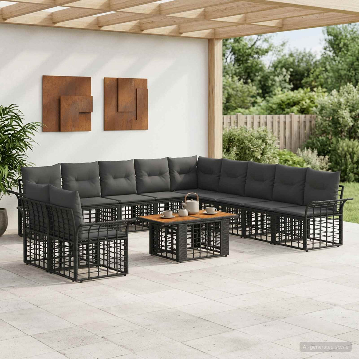 Gartensofa-set 12 stk. Schwarz und Dunkelgrau Poly-Rattan