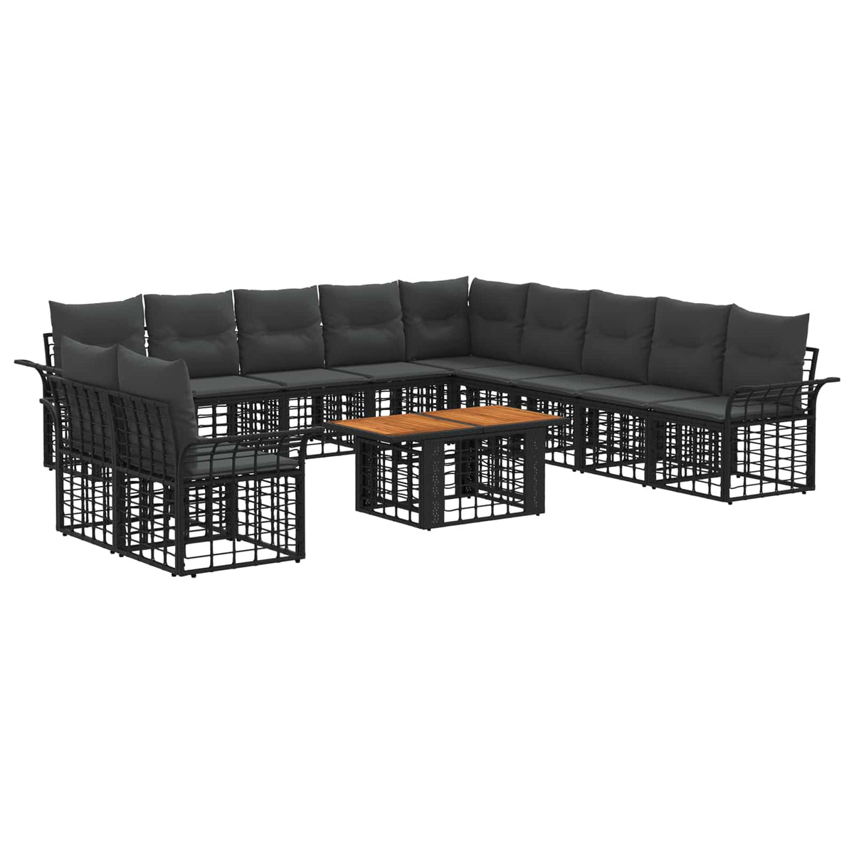 Gartensofa-set 12 stk. Schwarz und Dunkelgrau Poly-Rattan