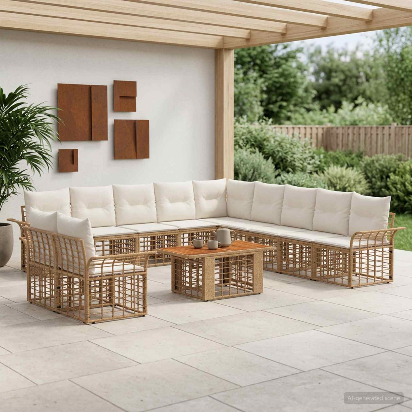 Gartensofa-set 12 stk. Natürlich und Cremweiß Poly-Rattan