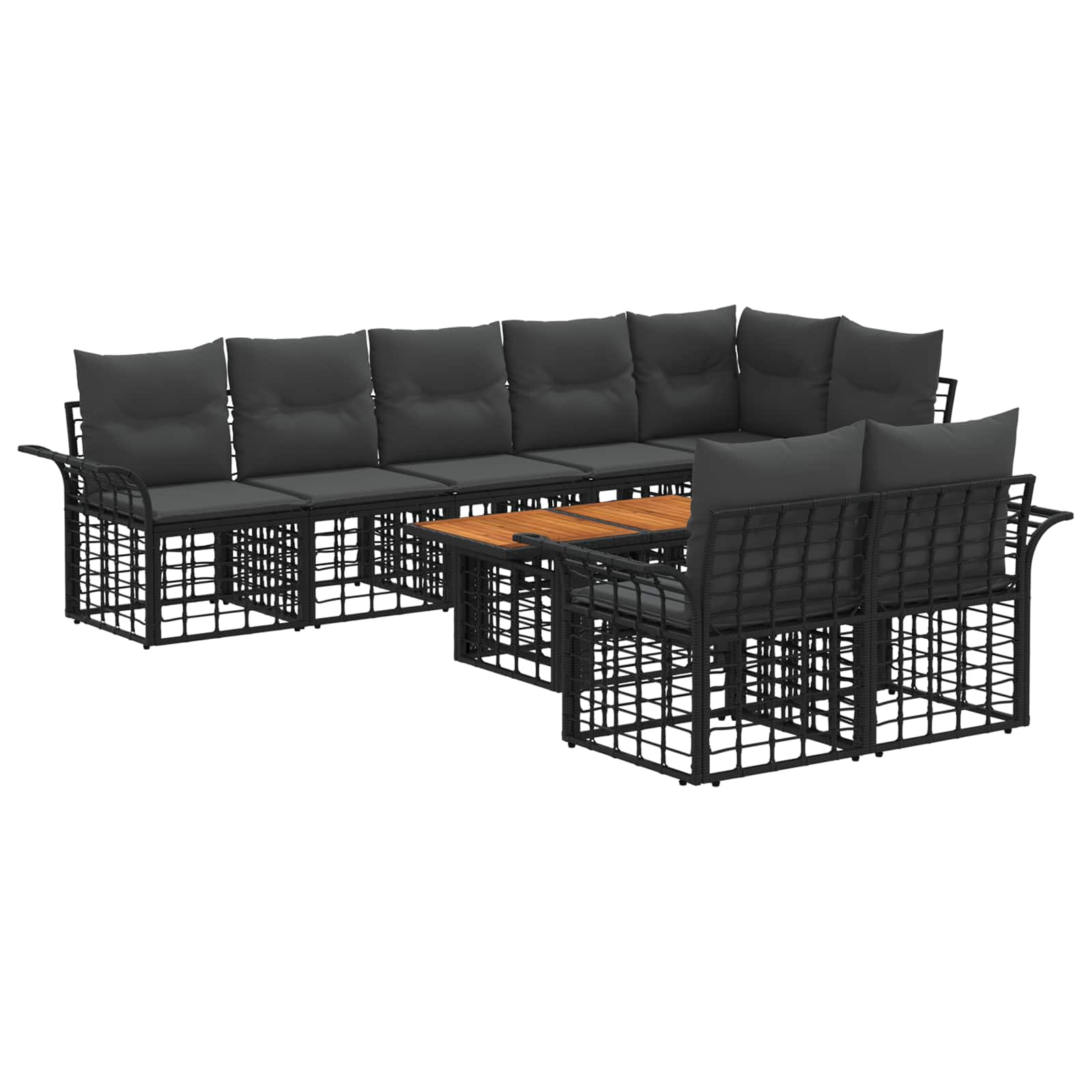 Gartensofa-set 9 stk. Schwarz und Dunkelgrau Poly-Rattan