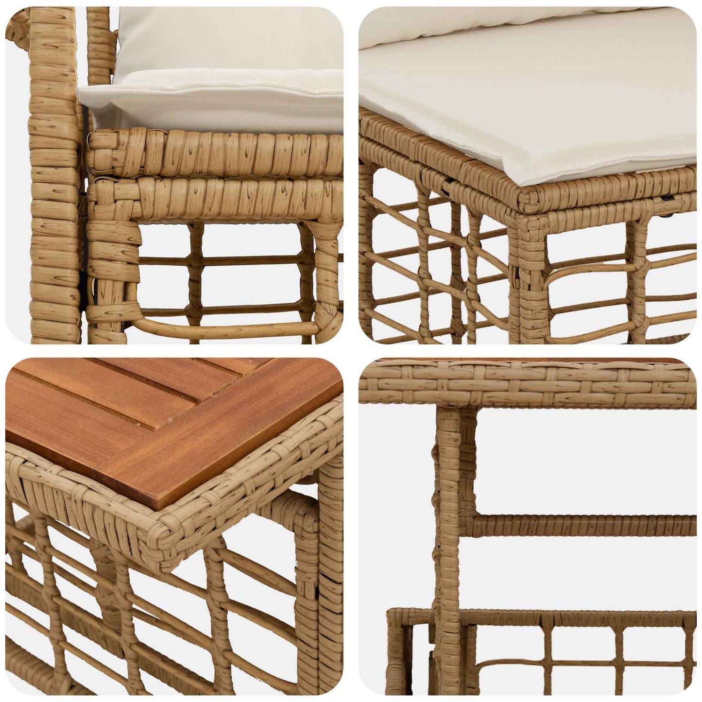 Gartensofa-set 9 stk. Natürlich und Cremweiß Poly-Rattan