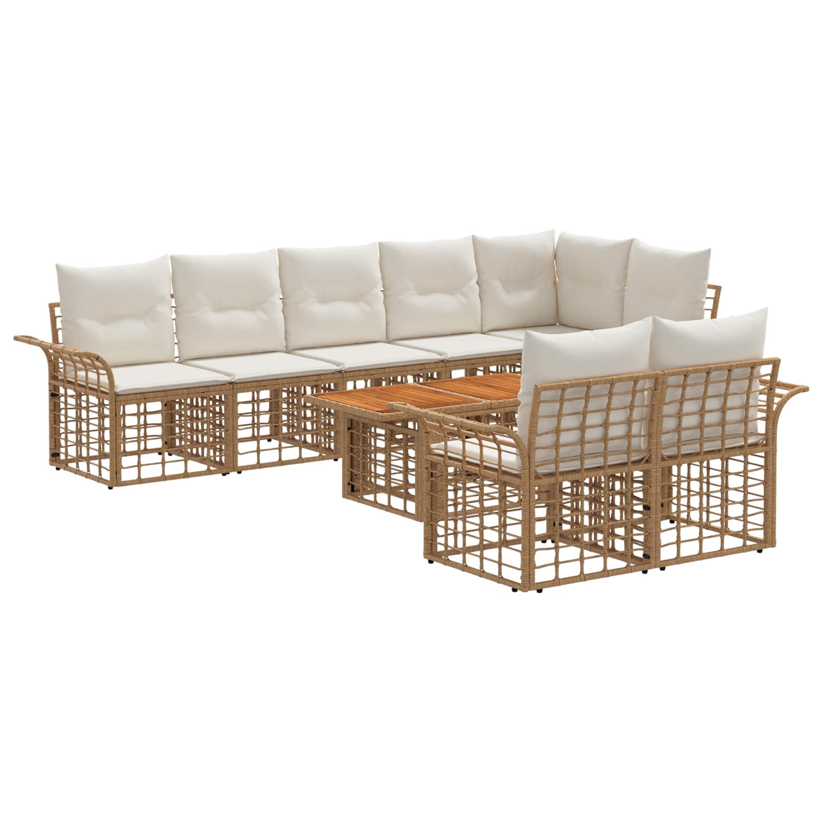 Gartensofa-set 9 stk. Natürlich und Cremweiß Poly-Rattan