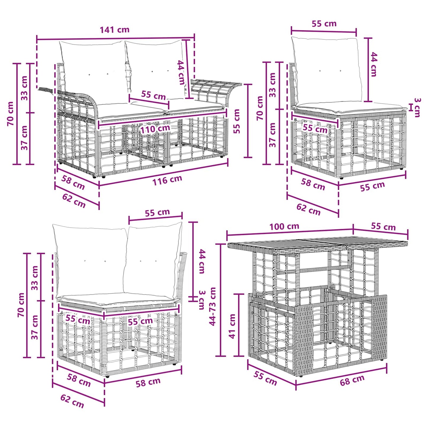 Gartensofa-set 9 stk. Natürlich und Cremweiß Poly-Rattan