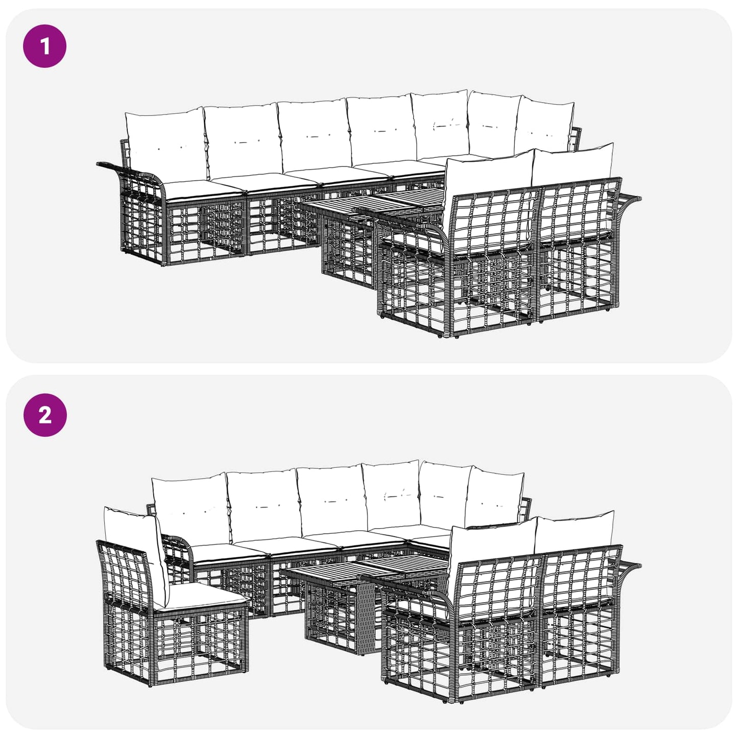 Gartensofa-set 9 stk. Natürlich und Cremweiß Poly-Rattan