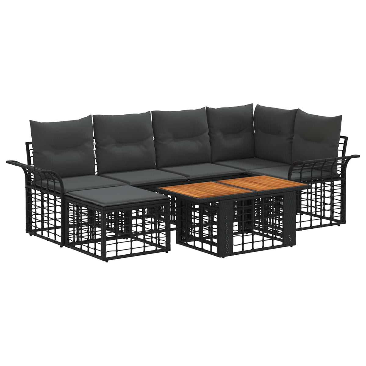 Gartensofa-set 7 stk. Schwarz und Dunkelgrau Poly-Rattan