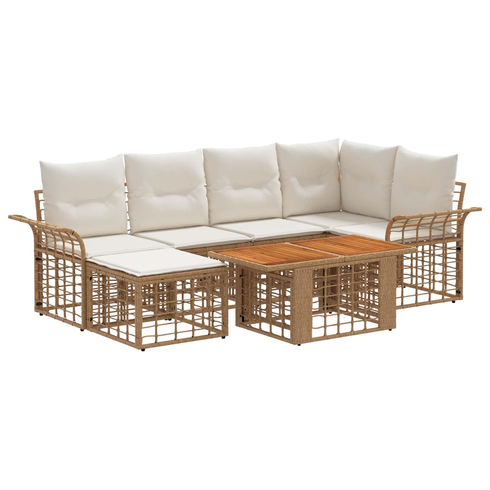Gartensofa-set 7 stk. Natürlich und Cremweiß Poly-Rattan