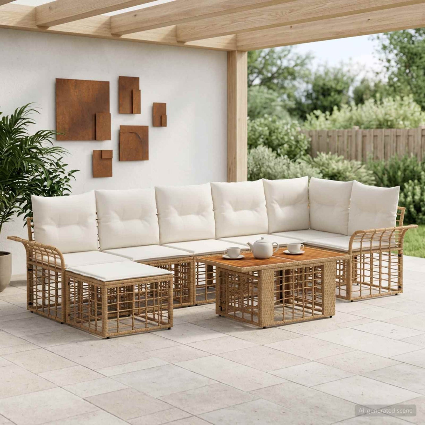 Gartensofa-set 8 stk. Natürlich und Cremweiß Poly-Rattan